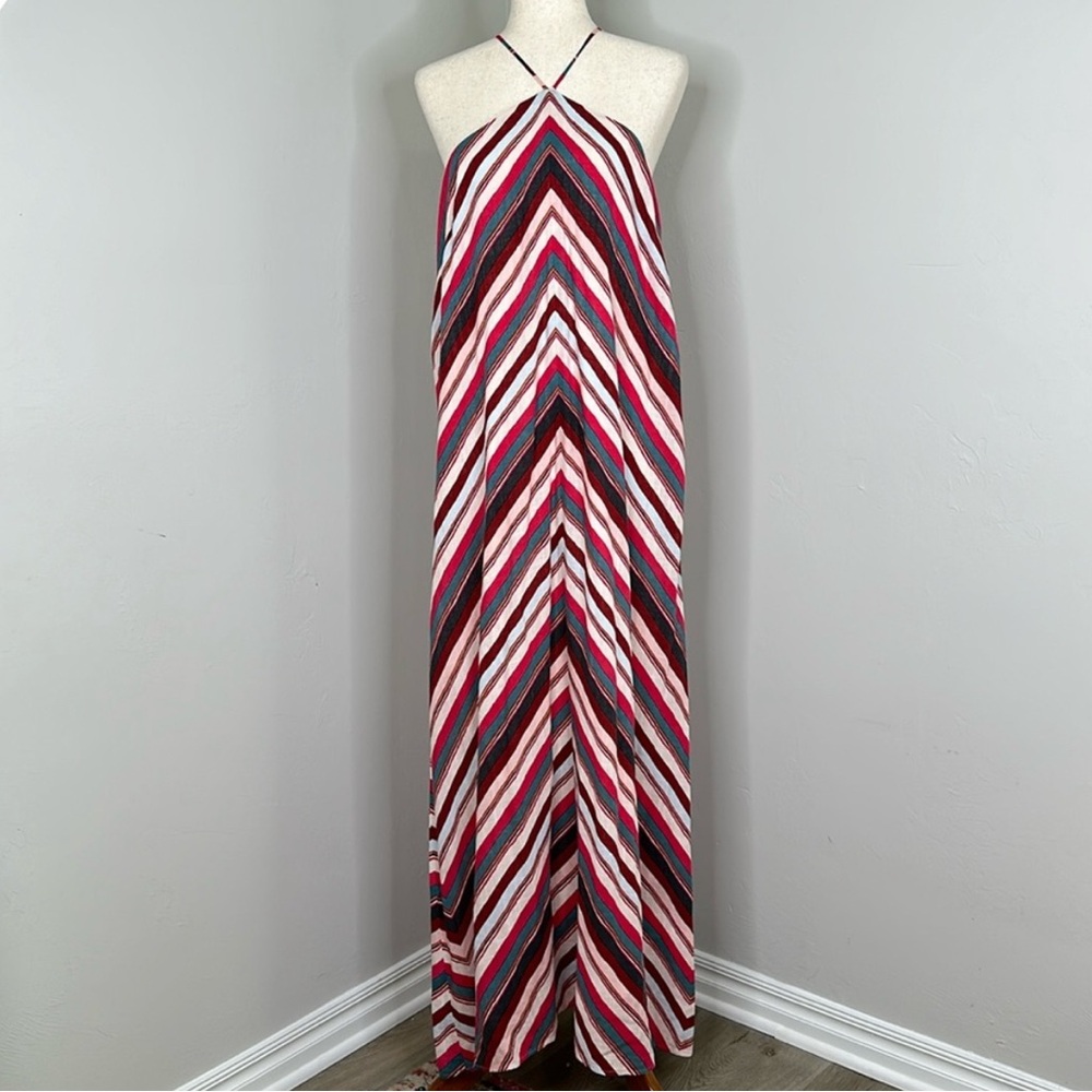 Ann Taylor LOFT Red and White Chevron Stripe Halter Sundress Maxi